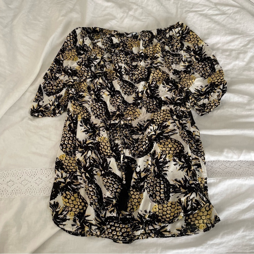 Blue Island MEDIUM off shoulder pineapple dress vacation beach 5365